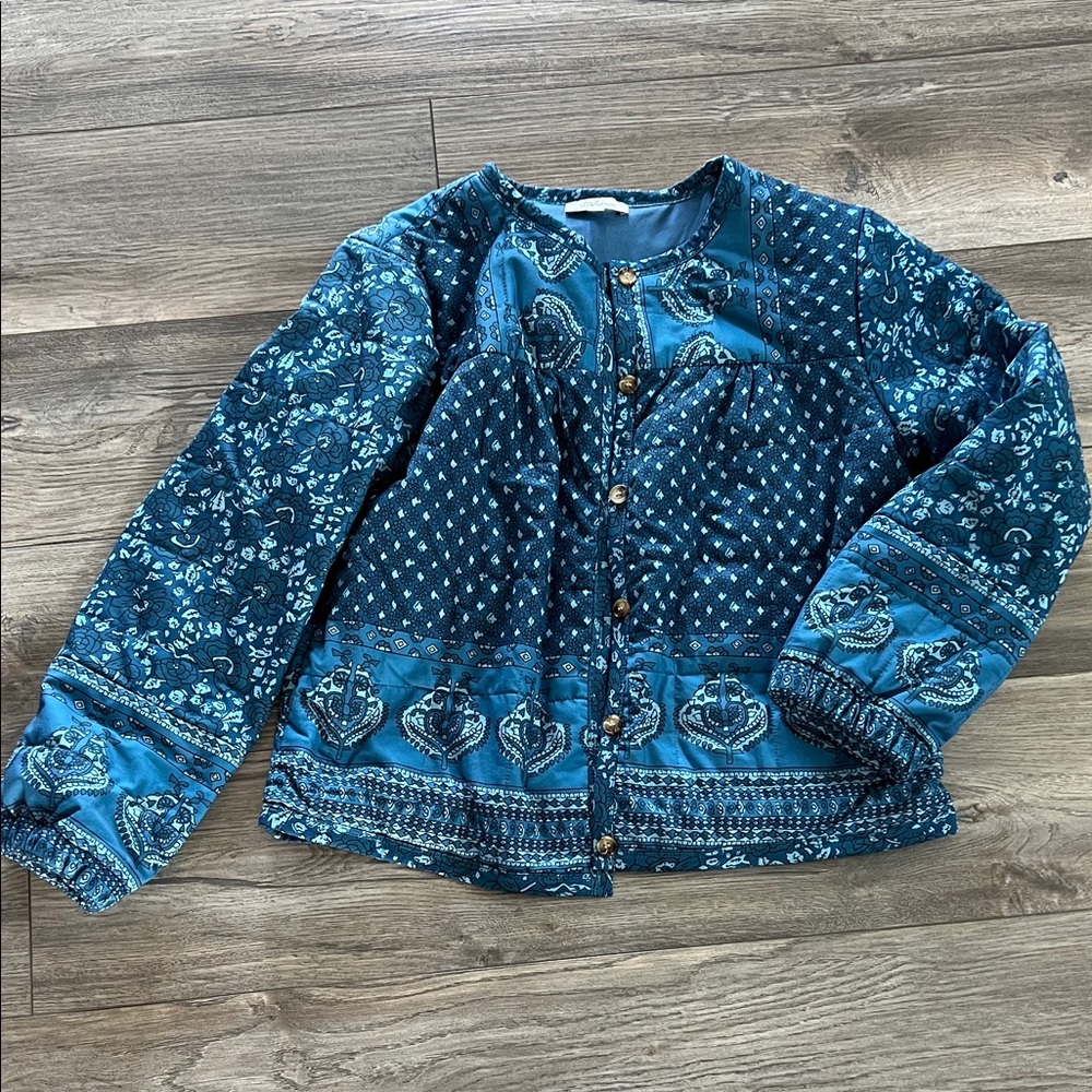 Polagram Teal Patterned Bomber Jacket - image 1